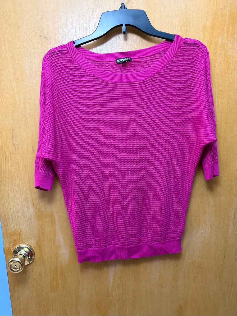 Express Ribbed Short Sleeve Sweater - Fuchsia